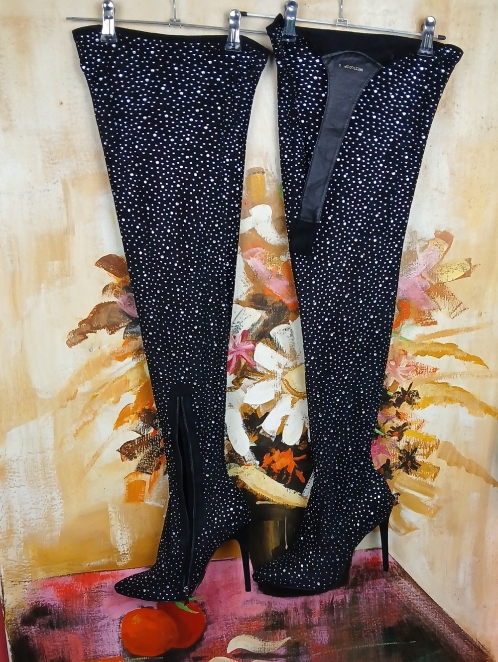 Azalea Wang Black Rhinestone Over The Knee Thigh High Boots Size 9 - Picture 1 of 9